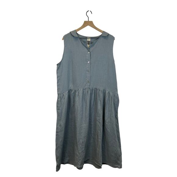 NWT Lintico 100% Linen Sleeveless Blue sailor colar Dress Women’s Plus Size XXL - Picture 1 of 8